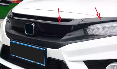 ANUNFRRE Car Accessories Fit for Honda Civic 10th Gen 20162021 ABS Exterior Front Grille Cover Moulding Trim Glossy Black 3PCS Set - Image 3