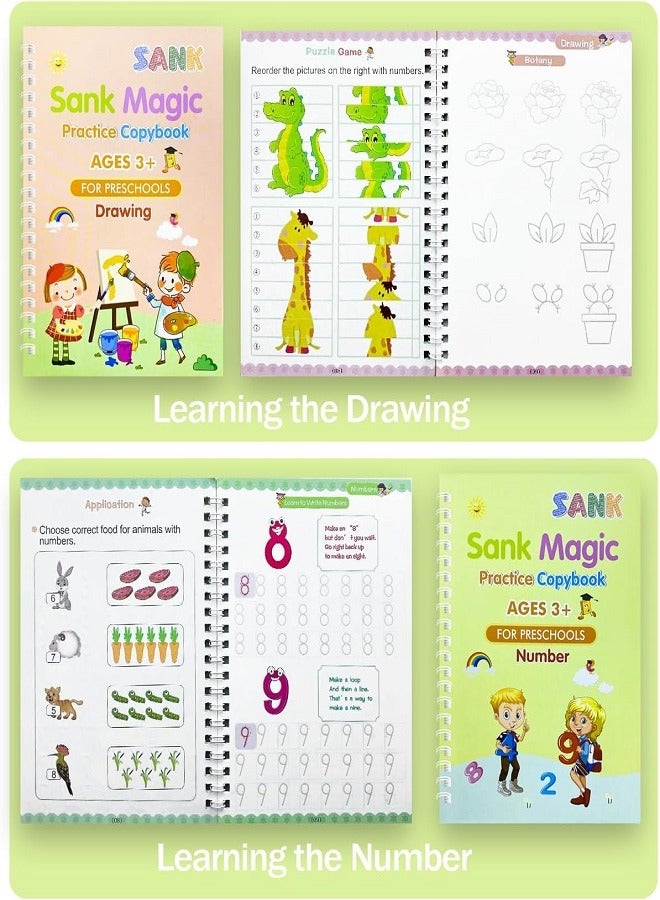Sank Magic Magic Book, 4 Calligraphy Exercises + 5 Refills + 1 Pen Holder + 1 Writing Aid, Reusable Exercise Book, Exercise Book Set, for Children Calligraphy, Numbers, Drawing, Letters (English)  - Image 3