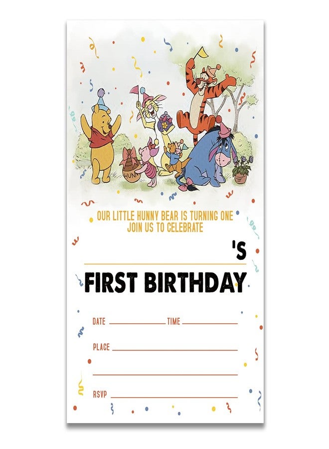Dolimifa Vintage Winnie the Pooh 1st Birthday Invitations Fill in Style Classic Winnie the Pooh Bear First Birthday Invites, 20 count With Envelopes - Image 2