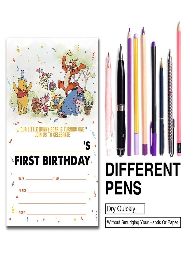Dolimifa Vintage Winnie the Pooh 1st Birthday Invitations Fill in Style Classic Winnie the Pooh Bear First Birthday Invites, 20 count With Envelopes - Image 5