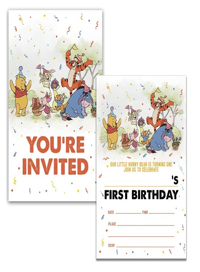 Dolimifa Vintage Winnie the Pooh 1st Birthday Invitations Fill in Style Classic Winnie the Pooh Bear First Birthday Invites, 20 count With Envelopes - Image 3