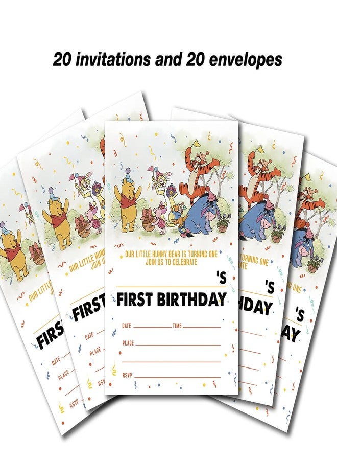 Dolimifa Vintage Winnie the Pooh 1st Birthday Invitations Fill in Style Classic Winnie the Pooh Bear First Birthday Invites, 20 count With Envelopes - Image 4