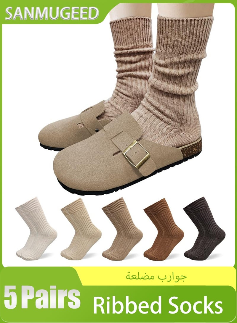 SANMUGEED Ribbed Socks Women Cozy Socks – 5 Pair Cute Womens Crew Socks - Image 1