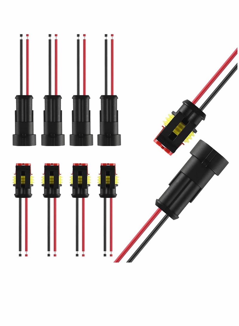 16awg 5 Kits 2 Pin Waterproof Connectors With 10cm Pigtail 1.5mm Series Rubber Seal Electrical Terminals, 2p1.5 Series Hid Plug Car Waterproof Connector, Car Connector Plug with Cable Complete Set - Image 1