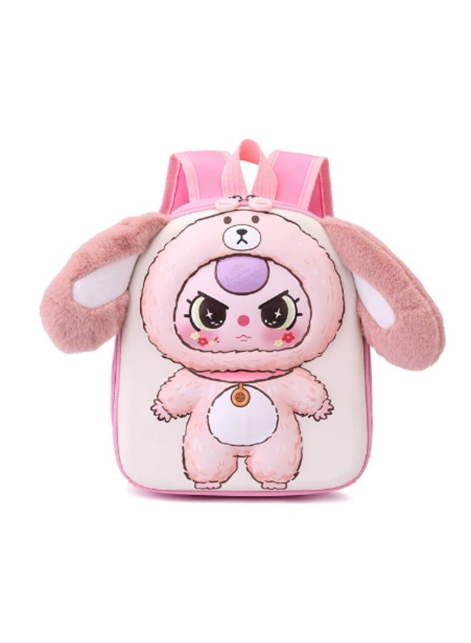 New style cute children's backpack with adorable plush toy. Large-ear cartoon backpack for kindergarten ( pink) - Image 1