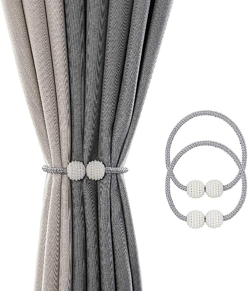 Home-Cloud HomeCloud Magnetic Curtain Tiebacks Convenient Drape Tie Backs - Pearl Decorative Rope Holdback Holder for Window Drapries Color Grey (1pair 2 pcs) - Image 2