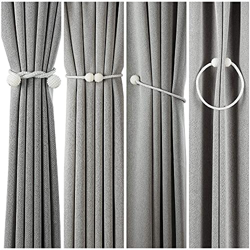 Home-Cloud HomeCloud Magnetic Curtain Tiebacks Convenient Drape Tie Backs - Pearl Decorative Rope Holdback Holder for Window Drapries Color Grey (1pair 2 pcs) - Image 3