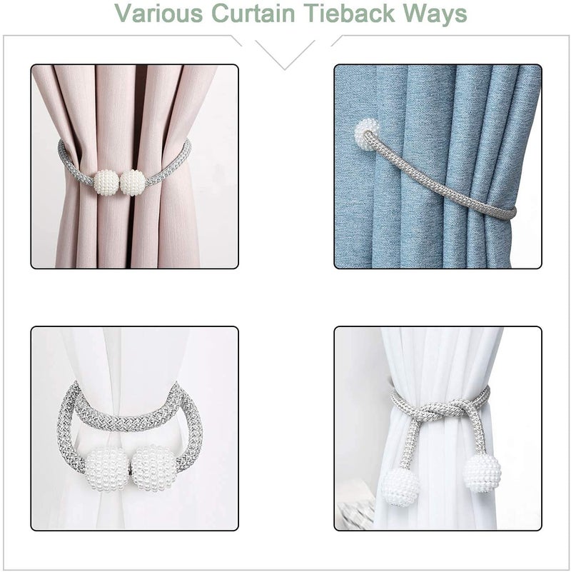 Home-Cloud HomeCloud Magnetic Curtain Tiebacks Convenient Drape Tie Backs - Pearl Decorative Rope Holdback Holder for Window Drapries Color Grey (1pair 2 pcs) - Image 4