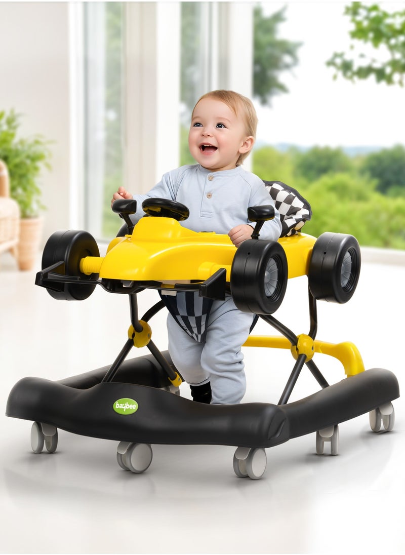BAYBEE F1 2 in 1 Baby Walker for Kids, Foldable Kids Walker with 3 Position Adjustable Height, Musical Bar & Push Bar Activity Walker for Toddlers Walker for Baby Boy Girl 6 to 18 Months Yellow  - Image 1