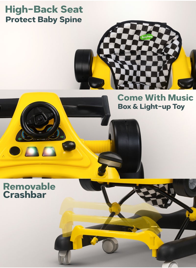 BAYBEE F1 2 in 1 Baby Walker for Kids, Foldable Kids Walker with 3 Position Adjustable Height, Musical Bar & Push Bar Activity Walker for Toddlers Walker for Baby Boy Girl 6 to 18 Months Yellow  - Image 3