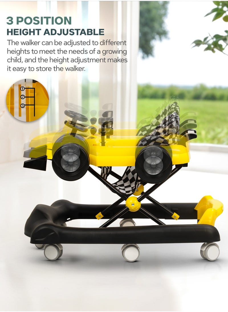 BAYBEE F1 2 in 1 Baby Walker for Kids, Foldable Kids Walker with 3 Position Adjustable Height, Musical Bar & Push Bar Activity Walker for Toddlers Walker for Baby Boy Girl 6 to 18 Months Yellow  - Image 4