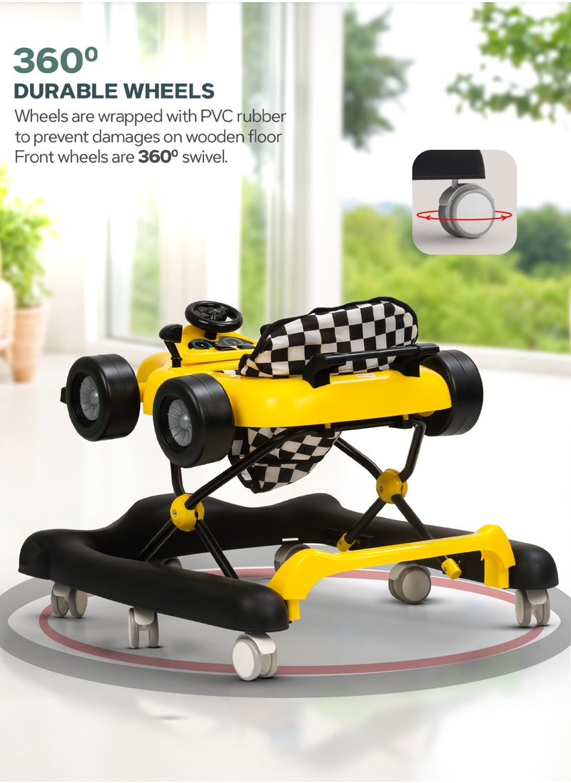 BAYBEE F1 2 in 1 Baby Walker for Kids, Foldable Kids Walker with 3 Position Adjustable Height, Musical Bar & Push Bar Activity Walker for Toddlers Walker for Baby Boy Girl 6 to 18 Months Yellow  - Image 5