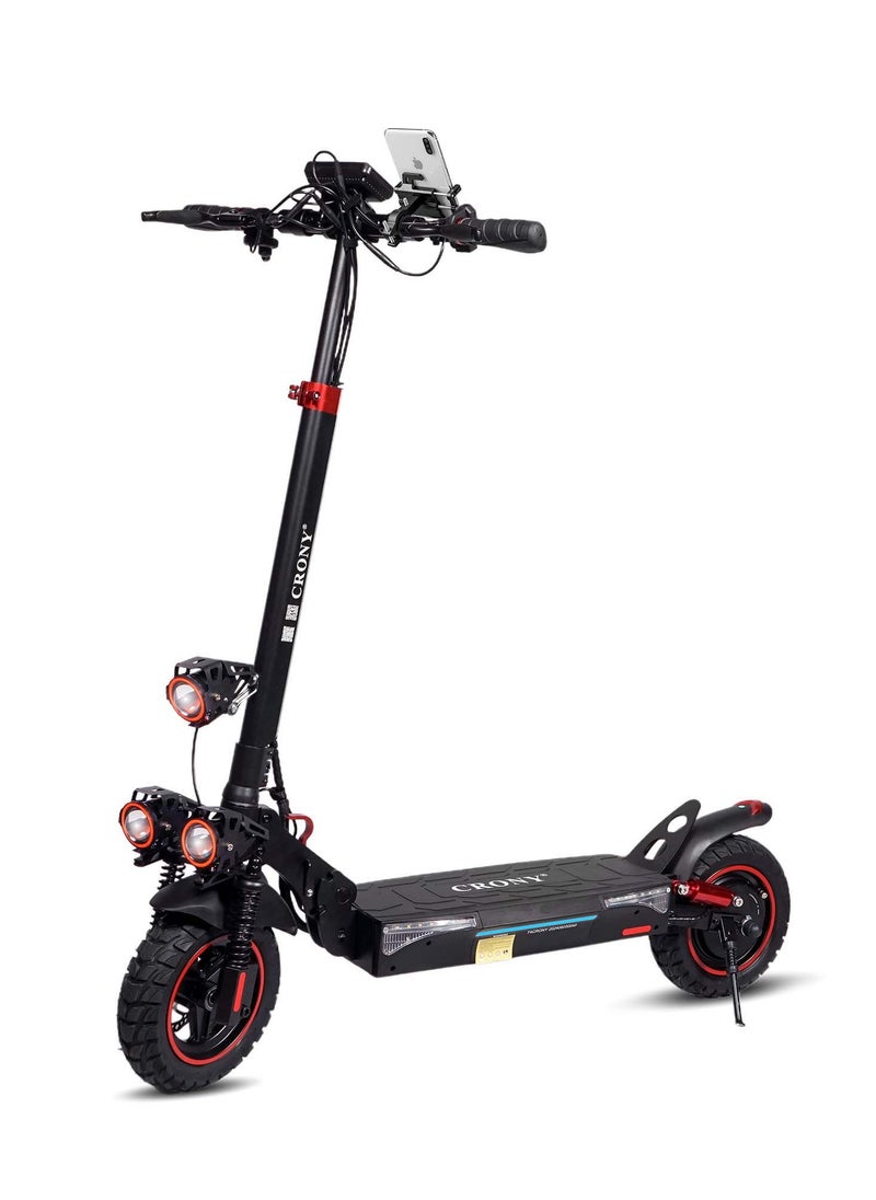 Crony T4 Fast Speed E-Scooter 2000W Motor 48v/13ah,10"Off-Road Tires,Dual Suspension/Hydraulic Disc Brakes E-Bike, Triple Led Headlamps,  App-Connected Smart Lock,All-Terrain, Easy Foldable, Portable Commuter Electric Scooter For Adults & Kids, 25kg Aluminum Frame 120kg Load Skateboard, Urban Mobility tool，No Seat  - Image 1