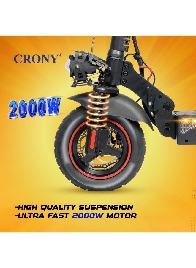 Crony T4 E-Scooter 2000W Motor, Max Speed 40-65km/h, 10"Off-Road Tires,48v/13ah Dual Suspension/Hydraulic Disc Brakes E-Bike, Triple Led Headlamps,  App-Connected Smart Lock,All-Terrain, Easy Foldable, Portable Commuter Electric Scooter For Adults & Kids, 25kg Aluminum Frame 120kg Load Skateboard, Urban Mobility tool，No Seat - Image 4