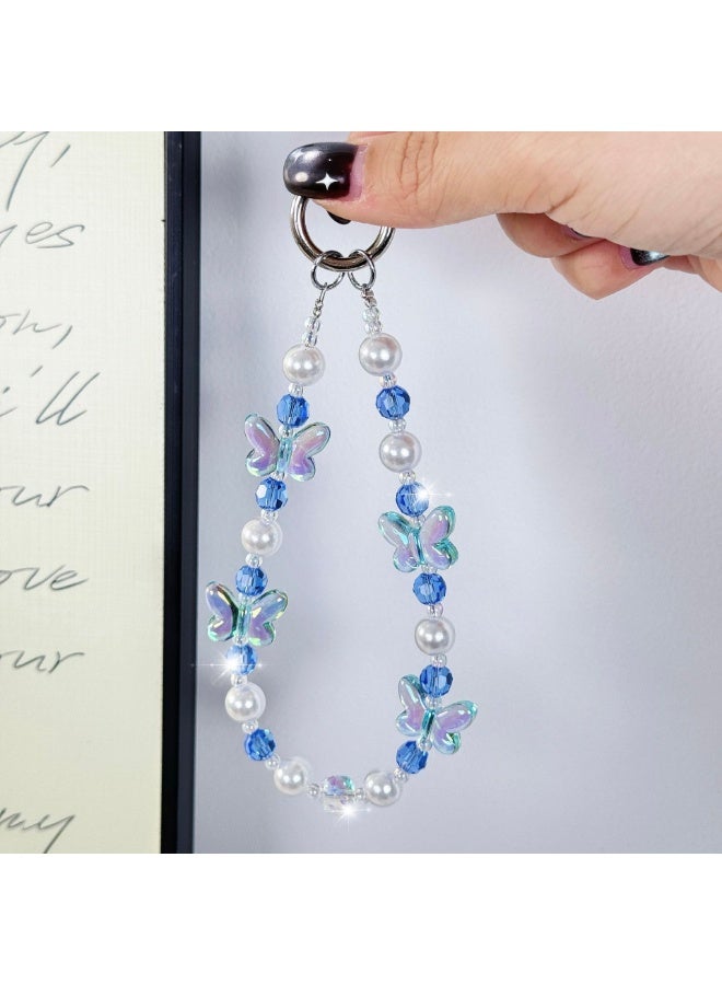 NIBEMINENT Super Cute Beaded Phone Charm – Trendy Phone Chain Wrist Strap, Shining Beads Chain Lanyard for Cell Phone