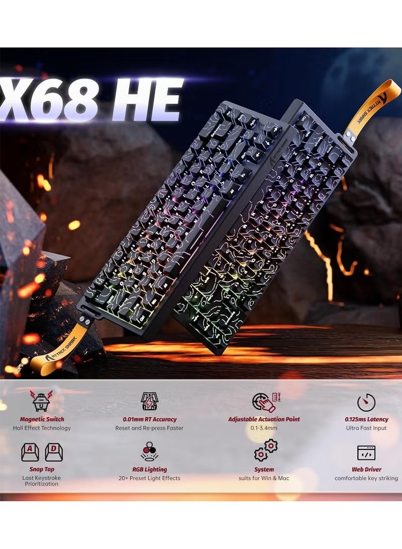 Attack Shark X68 HE Rapid Trigger Mechanical Gaming Keyboard 60% Wired with Adjustable Actuation,Hall Effect Magnetic Switch,8KHz Polling Rate,RGB Backlit,Top Mount,Side Printed Keycap(Black Contour) - Image 2
