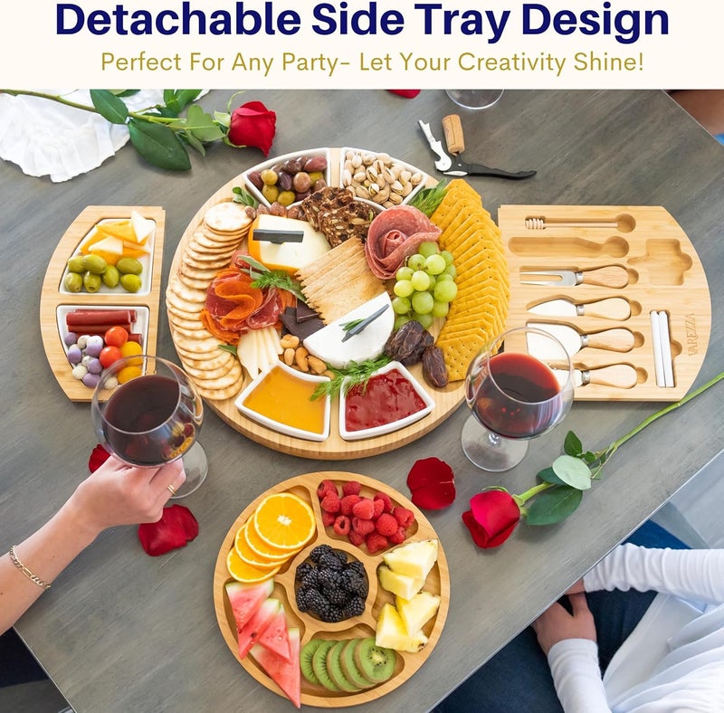 VAREZZA Extra Large Charcuterie Boards Gift Set: 16 in Round Bamboo Cheese Board and Knife Set, Cheese Tray - Unique for Mom, Wedding Gifts for Couple, House Warming Gifts New Home - Image 2