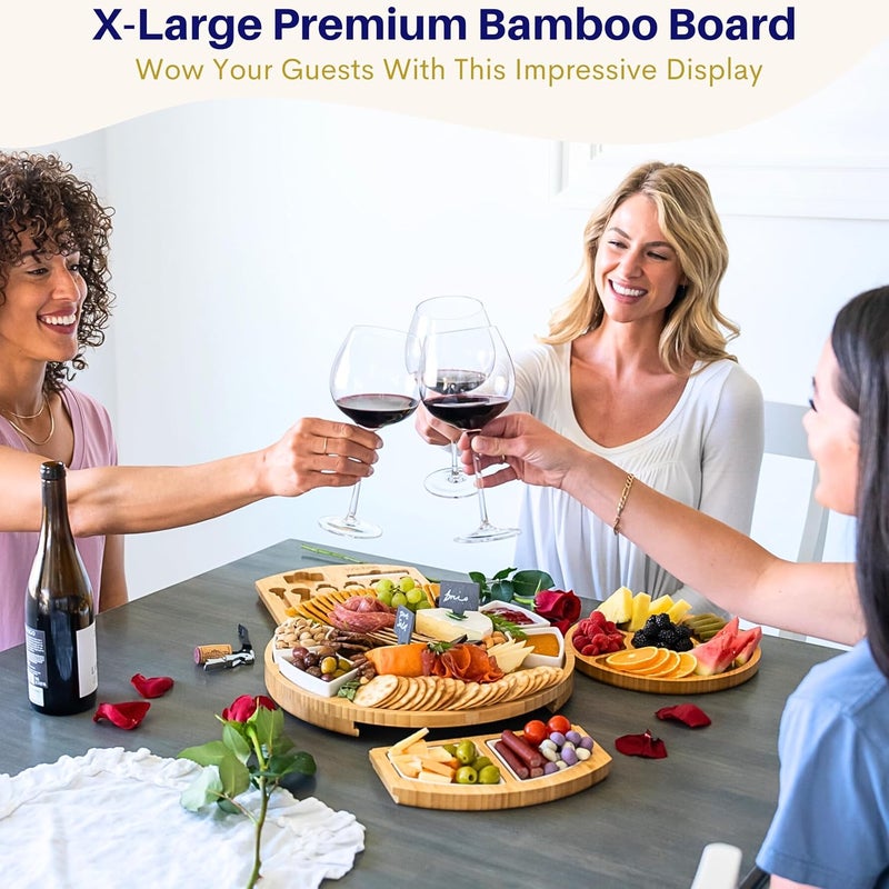 VAREZZA Extra Large Charcuterie Boards Gift Set: 16 in Round Bamboo Cheese Board and Knife Set, Cheese Tray - Unique for Mom, Wedding Gifts for Couple, House Warming Gifts New Home - Image 5