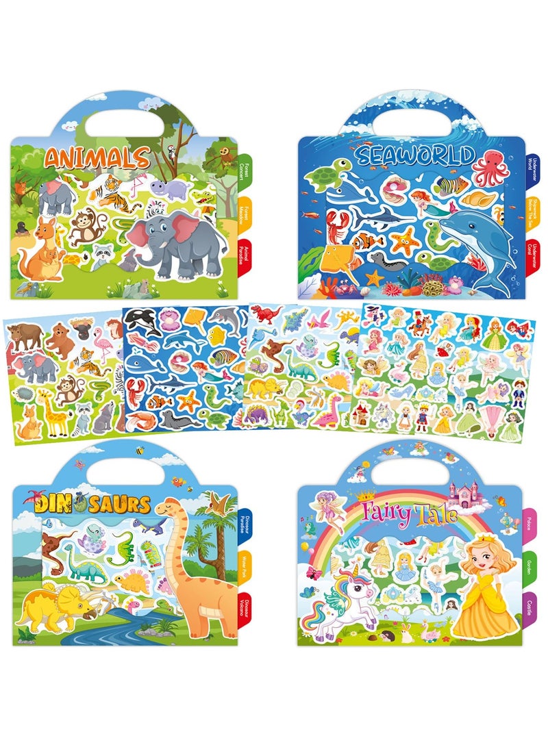 SYOSI Reusable Sticker Book, Sticker Books for Toddlers 1-3, Four Sets of Jelly Stickers for Kids Sixteen Scenes-Dinosaur, Animal, Ocean, Princess - Image 1