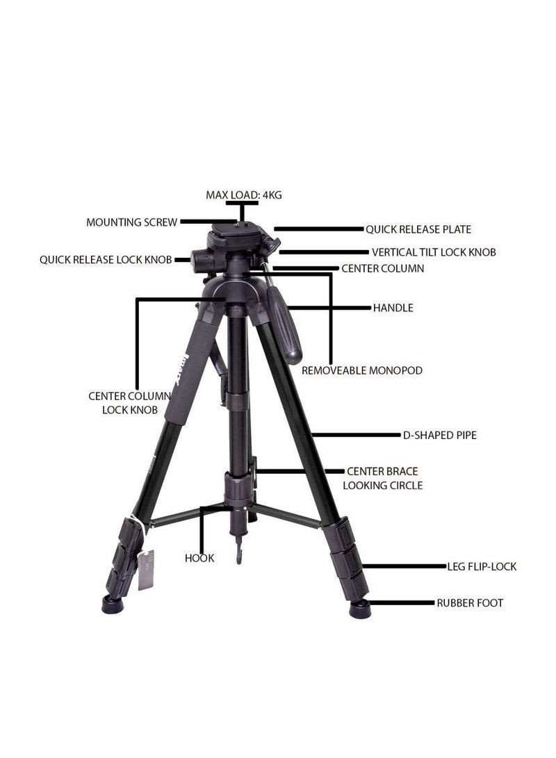 Jmary KP-2254 Professional Aluminum Tripod Monopod for All DSLR Cameras (Black) - Image 2