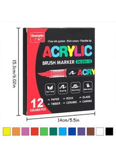 GuangNa 12colors Straight liquid soft tip acrylic marker set stackable color odorless press-free student drawing doodle pen  - Image 1
