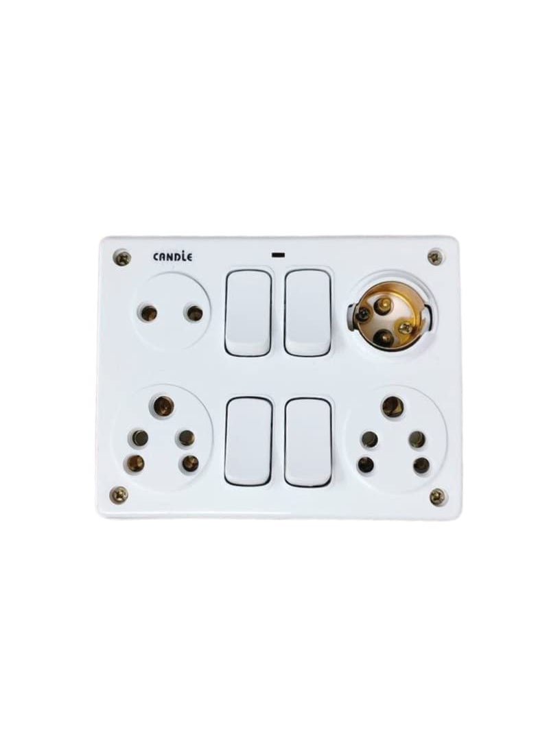Candle CANDLE 6AMP. Unbreakable 4 Switch 4 Socket/OUTLETS 4+4 with Box with Indicator Switch Scoket Board (Pack of 1pc.)  - Image 1