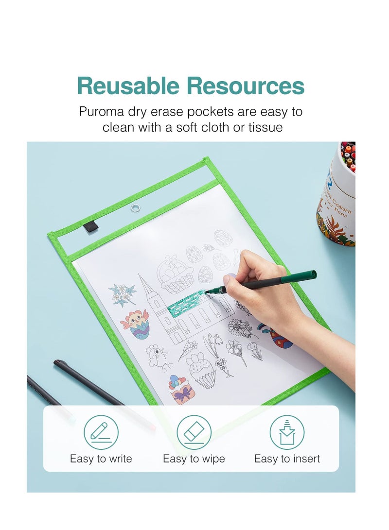 SYOSI Dry-Erase Pockets, Clear Reusable Plastic Sleeves Assorted Colors Special Design Waterproof Pocket for Classroom, School, Office, Home for Teachers, Students, Home, Offices and More  - Image 5