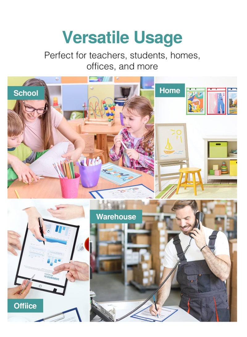 SYOSI Dry-Erase Pockets, Clear Reusable Plastic Sleeves Assorted Colors Special Design Waterproof Pocket for Classroom, School, Office, Home for Teachers, Students, Home, Offices and More  - Image 4