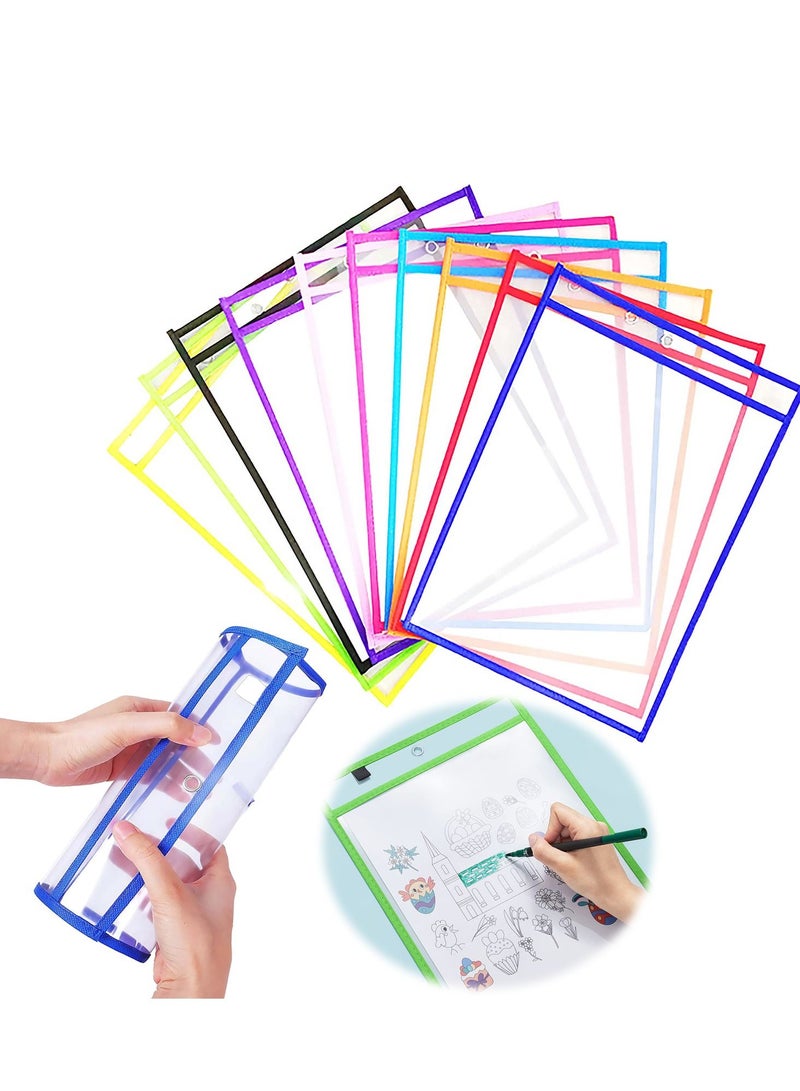 SYOSI Dry-Erase Pockets, Clear Reusable Plastic Sleeves Assorted Colors Special Design Waterproof Pocket for Classroom, School, Office, Home for Teachers, Students, Home, Offices and More  - Image 1