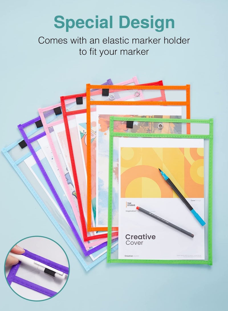 SYOSI Dry-Erase Pockets, Clear Reusable Plastic Sleeves Assorted Colors Special Design Waterproof Pocket for Classroom, School, Office, Home for Teachers, Students, Home, Offices and More  - Image 2