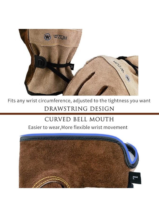 WZQH Leather Work Gloves for Men or Women. Medium Glove for Gardening, Tig/Mig Welding, Construction, Chainsaw, Farm, Ranch, etc. Cowhide, Cotton Lined, Utility, Firm Grip, Durable. Coffee-grey M - Image 4