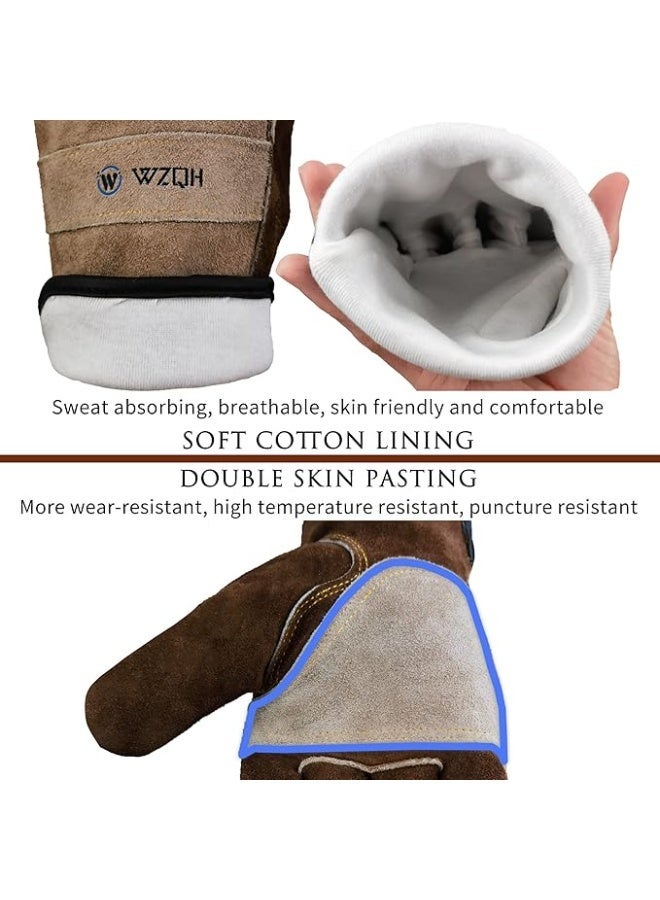 WZQH Leather Work Gloves for Men or Women. Medium Glove for Gardening, Tig/Mig Welding, Construction, Chainsaw, Farm, Ranch, etc. Cowhide, Cotton Lined, Utility, Firm Grip, Durable. Coffee-grey M - Image 5