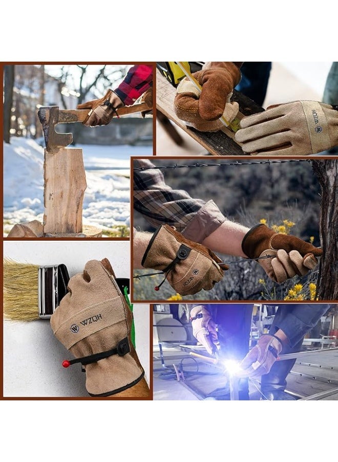 WZQH Leather Work Gloves for Men or Women. Medium Glove for Gardening, Tig/Mig Welding, Construction, Chainsaw, Farm, Ranch, etc. Cowhide, Cotton Lined, Utility, Firm Grip, Durable. Coffee-grey M - Image 3