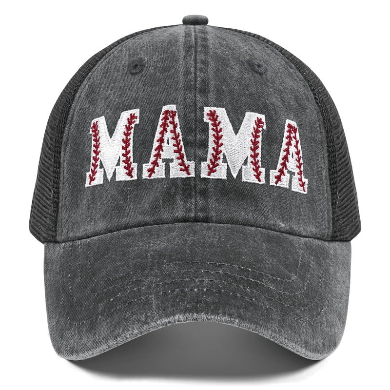 Kuyuayee Basketball Mama Ponytail Trucker Hat Mothers Day Birthday Gifts for Mother Mom Mama Embroidered Adjustable Washable Baseball Cap - Image 1