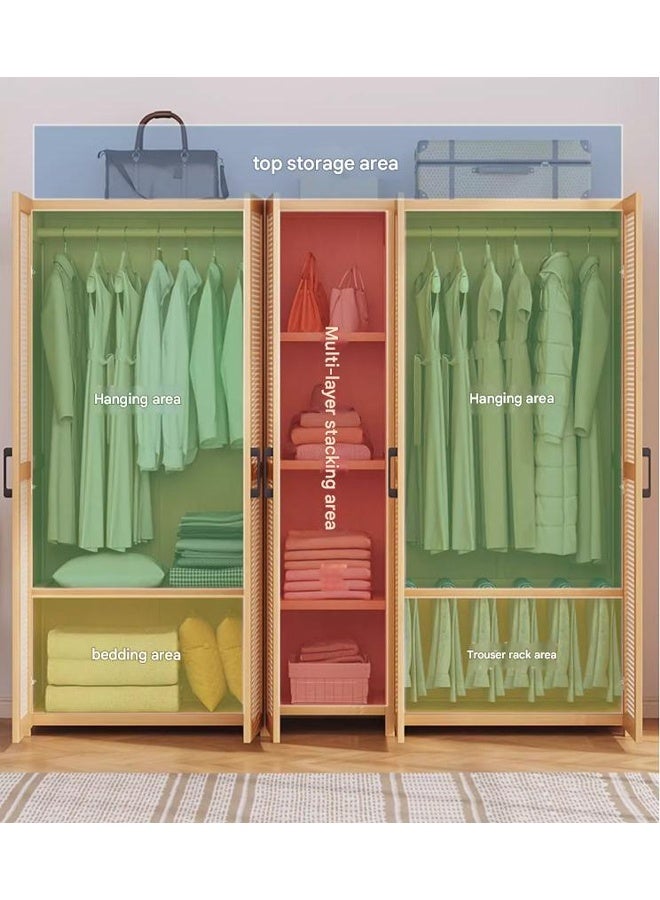 إن كي أكس خزانة ملابس لغرفة النوم، خزانة ملابس منزلية خفيفة فاخرة بسيطة، لون بني فاتح مع أبواب 160*44*84 سم - Image 2