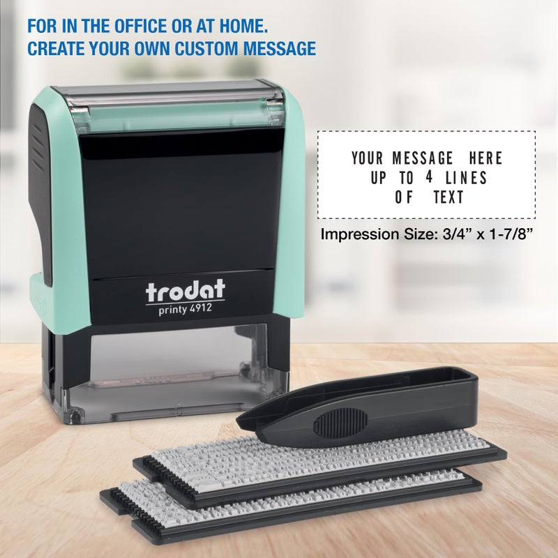Trodat Printy 4912 Self Inking Do it Yourself (DIY) 4 line Personalized Custom Message or Address Stamp kit with Black Ink, Impression Size: 3/4â€ x 1-7/8â€ inch (Green) - Image 3