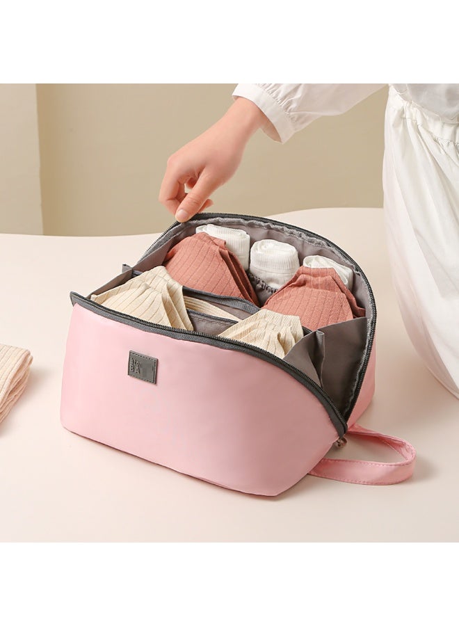 Travel Organizer Bag, Zippered Storage Bag with Compartments for Underwear, Socks, Cosmetic Organizer Portable Underwear Storage Bag for Travel and Home Use (Pink)  - Image 1