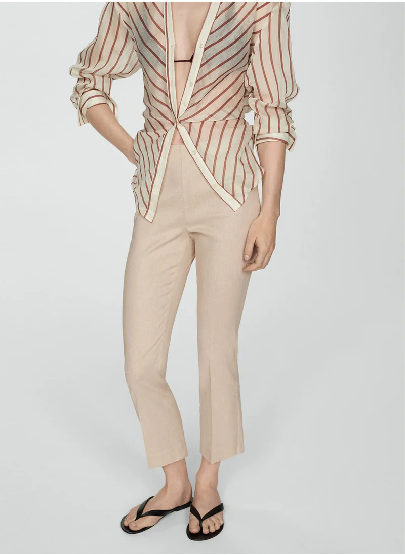 MANGO Linen Flared Trousers