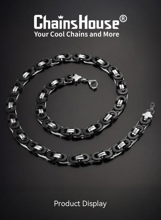 ChainsHouse Stainless Steel Flat Byzantine Chain Necklace Men 10mm 22inch Byzantine Necklace Male - Image 3