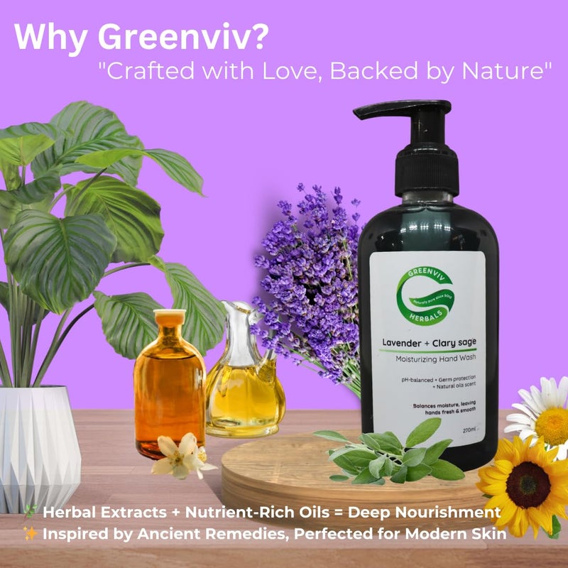 Greenviv Natural Handwash Liquid Lavender & Clary Sage, 270ML, Anti Bacterial Moisturizing Hand Wash - Image 4