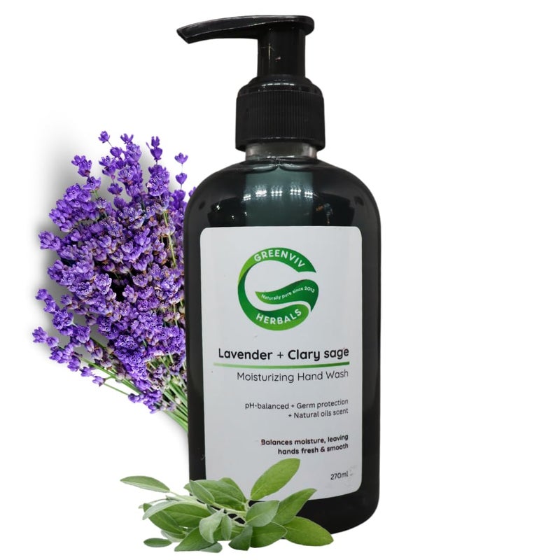 Greenviv Natural Handwash Liquid Lavender & Clary Sage, 270ML, Anti Bacterial Moisturizing Hand Wash - Image 1