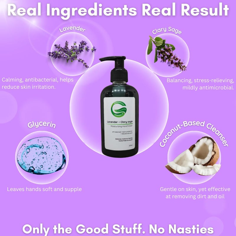 Greenviv Natural Handwash Liquid Lavender & Clary Sage, 270ML, Anti Bacterial Moisturizing Hand Wash - Image 5
