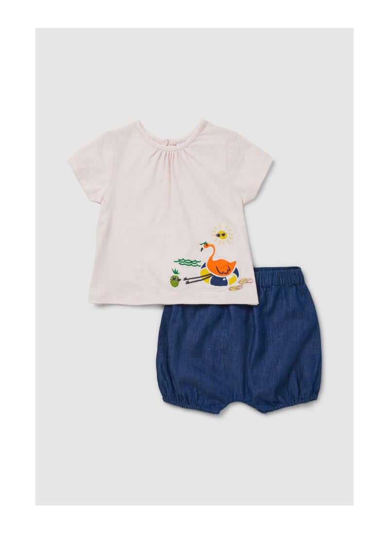 Blue zoo - Baby Girls Flamingo Tee And Short Set - Image 1