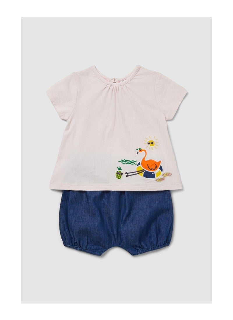 Blue zoo - Baby Girls Flamingo Tee And Short Set - Image 1