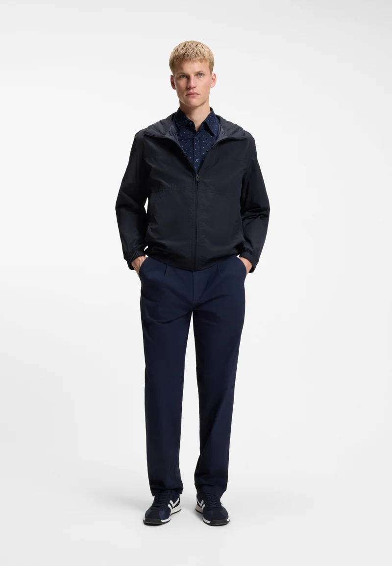BOSS Dark Blue Relaxed-fit hooded jacket in water-repellent fabric for Men | Best Price UAE