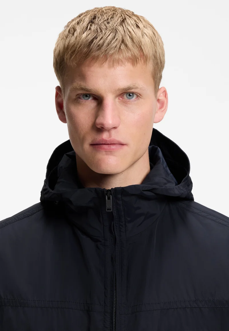 BOSS Dark Blue Relaxed-fit hooded jacket in water-repellent fabric for Men | Best Price UAE