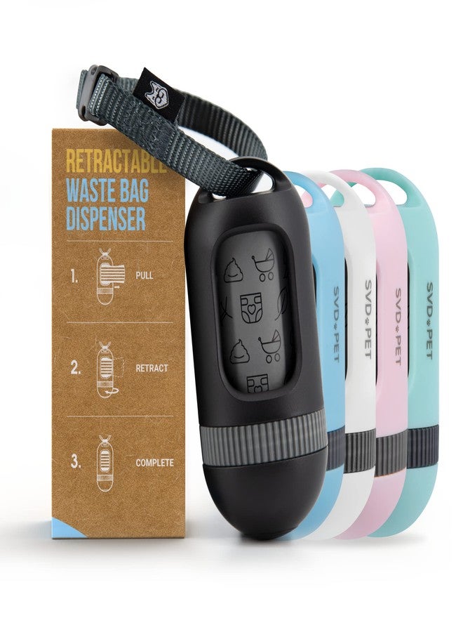SVD.PET Dog Poop Bag Dispenser, Retractable Waste Bag Fits Any Dog Leash, Leak-Proof Waste Bags, Poop Bag Holder, Doggy Walking Accessory (Black) - Image 1