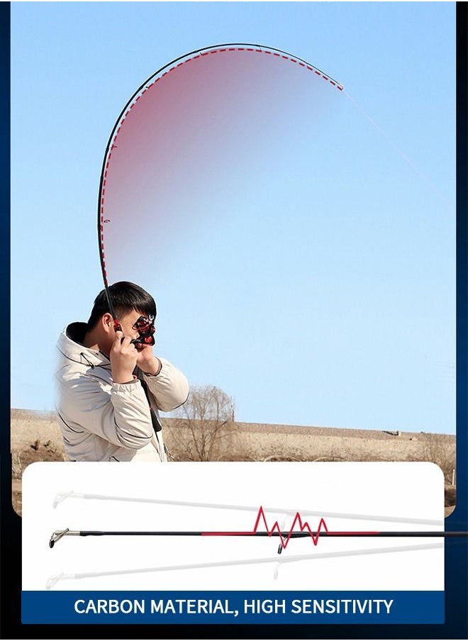 GROIC - قصبة صيد السمك من Traveler Baitcasting خفيفة الوزن مصنوعة من الكربون بمقبض مستقيم وقطب صيد محمول بطول 2.4 متر - أزرق - Image 1