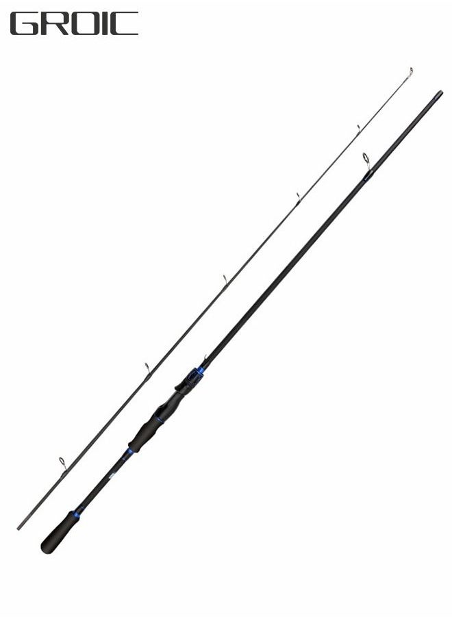 GROIC - قصبة صيد السمك من Traveler Baitcasting خفيفة الوزن مصنوعة من الكربون بمقبض مستقيم وقطب صيد محمول بطول 2.4 متر - أزرق - Image 1
