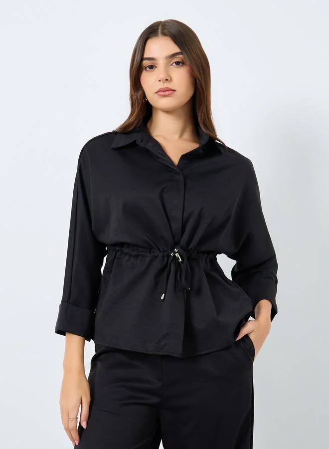 Styli Styli Black Drawstring Detail Shirt and Pants Co-Ords